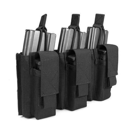 OEISACADEMY - TRIPLE OPEN 5.56MM MAG/BUNGEE RETENTION WITH 3 PISTOL POUCHES – BLACK freeshipping - OEIS Private Security and Investigation
