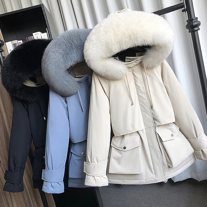 Fur Hooded Winter Down Coat Women 90% Duck Down Jacket