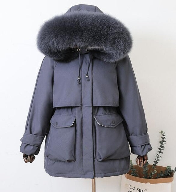 Fur Hooded Winter Down Coat Women 90% Duck Down Jacket