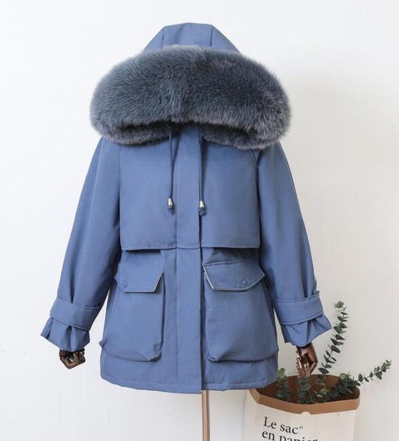 Fur Hooded Winter Down Coat Women 90% Duck Down Jacket