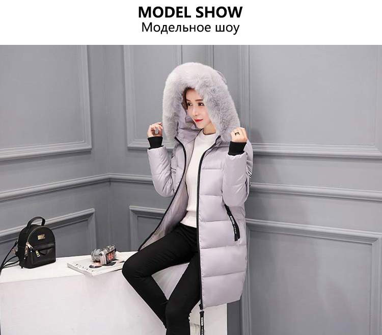 Women winter solid thick hooded zipper warm overcoats