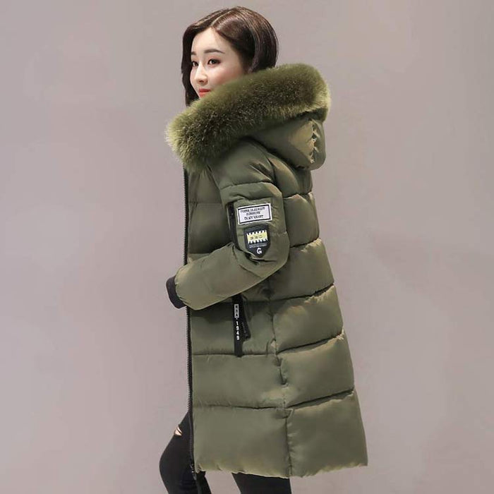 Women winter solid thick hooded zipper warm overcoats