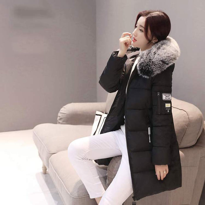 Women winter solid thick hooded zipper warm overcoats