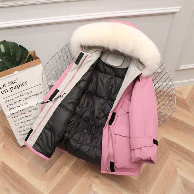 Fur Hooded Winter Down Coat Women 90% Duck Down Jacket