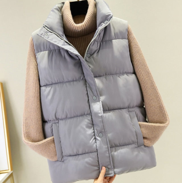 Women Warm Cotton Padded Puffer Vests Sleeveless Parkas Jacket