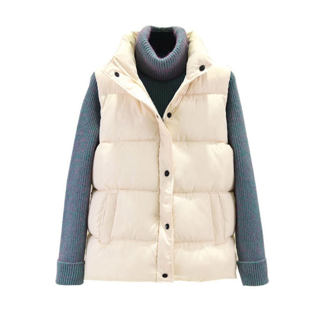 Women Warm Cotton Padded Puffer Vests Sleeveless Parkas Jacket