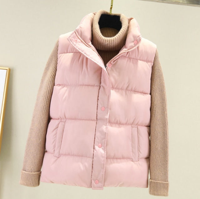 Women Warm Cotton Padded Puffer Vests Sleeveless Parkas Jacket