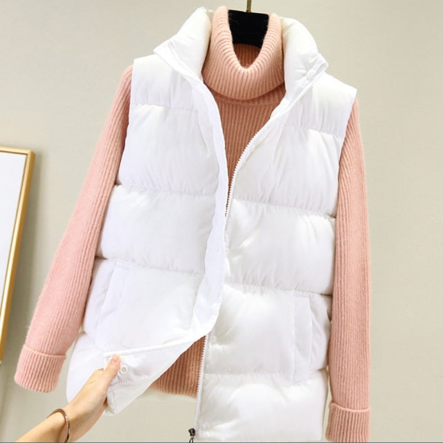 Women Warm Cotton Padded Puffer Vests Sleeveless Parkas Jacket