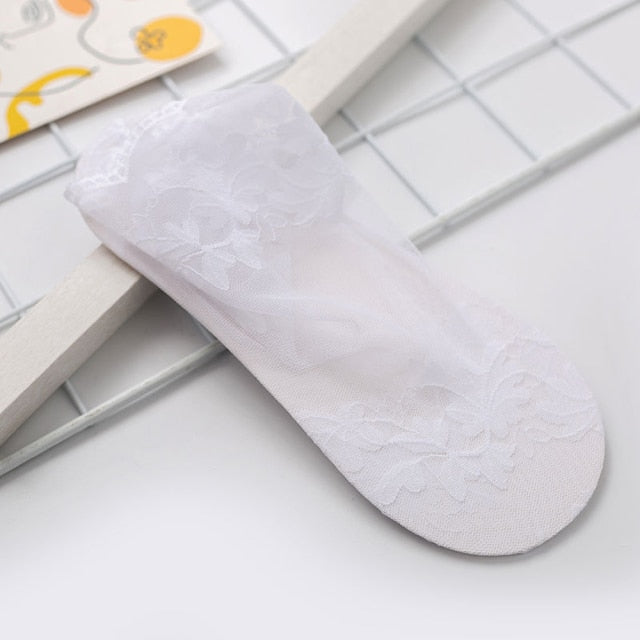 Leaves Lace Invisible Socks Thin Ladies Lace Non-slip Shallow Socks