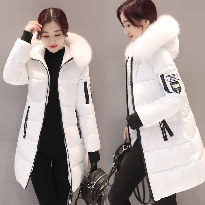 Women winter solid thick hooded zipper warm overcoats