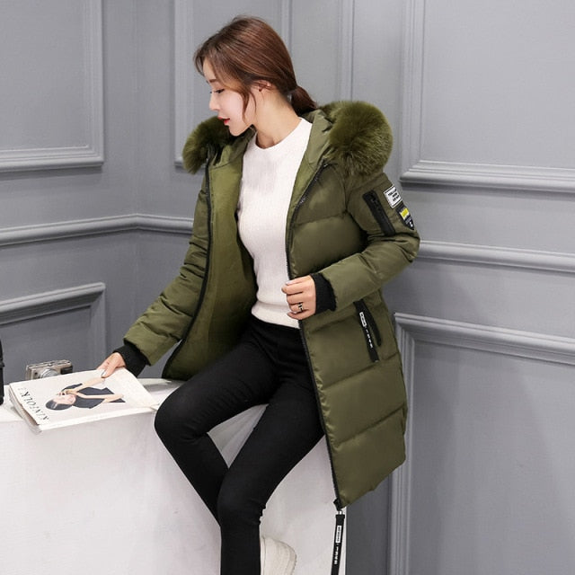 Women winter solid thick hooded zipper warm overcoats