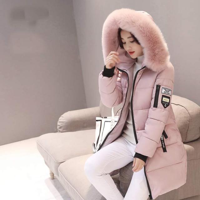 Women winter solid thick hooded zipper warm overcoats