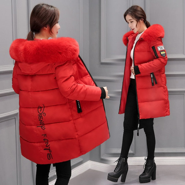 Women winter solid thick hooded zipper warm overcoats