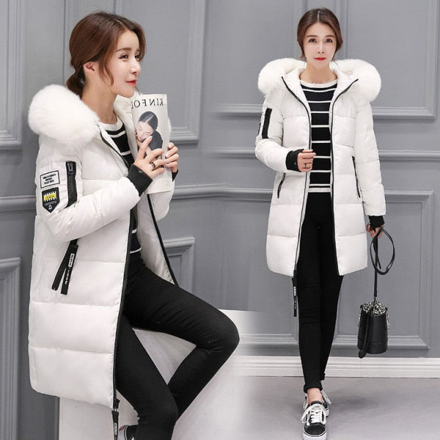 Women winter solid thick hooded zipper warm overcoats