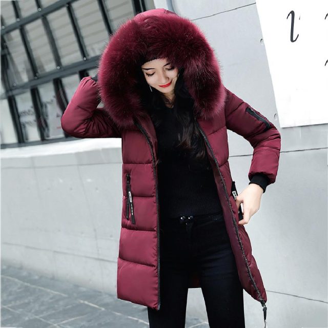 Women winter solid thick hooded zipper warm overcoats