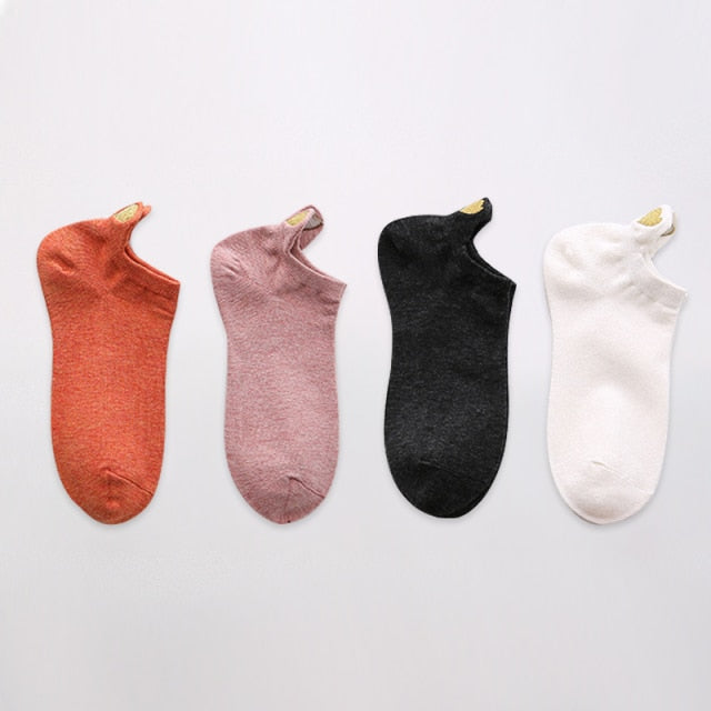 4 Pairs Socks Cotton Color Novelty Cute Heart Embroidery