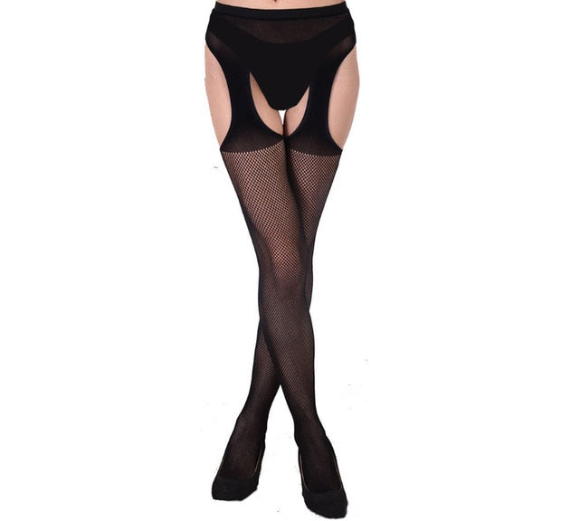 Sexy Body Stocking Lace Soft Top Thigh High Stockings + Suspender Garter Belt Over Knee