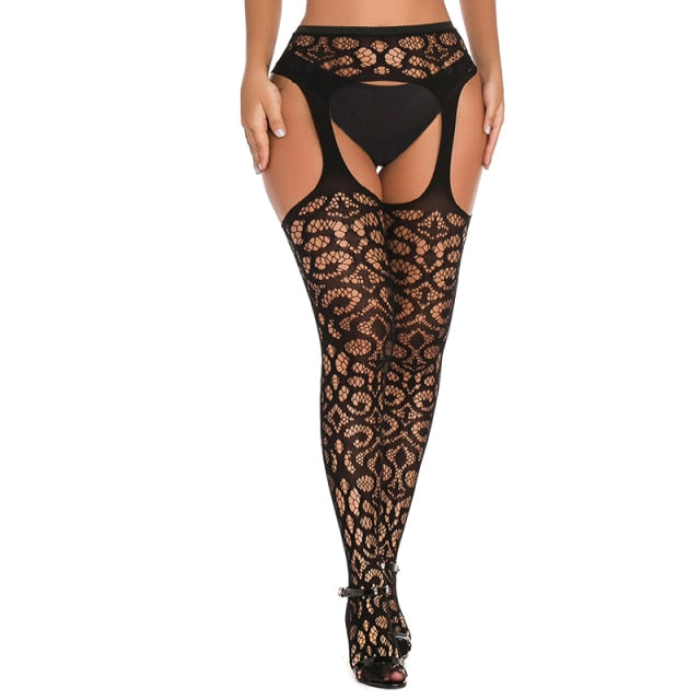 Sexy Body Stocking Lace Soft Top Thigh High Stockings + Suspender Garter Belt Over Knee