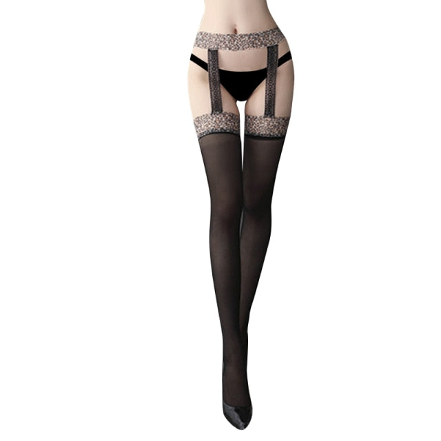 Sexy Body Stocking Lace Soft Top Thigh High Stockings + Suspender Garter Belt Over Knee