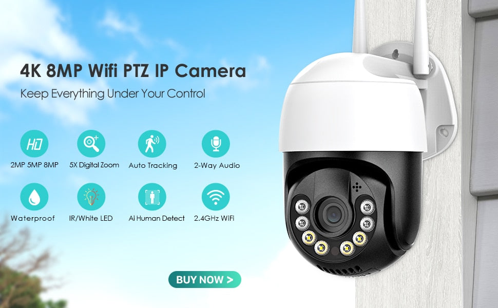 5MP PTZ IP Camera Wifi Outdoor AI Human Detection Audio 1080P Wireless Security CCTV Camera